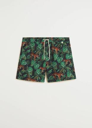 Плавательные шорты с гавайским принтом з тиграми зелені плавки.