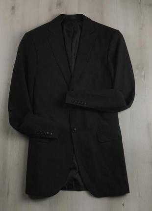 F0 пиджак приталенный m&s чёрный темный однотонный классический костюм брюки смокинг