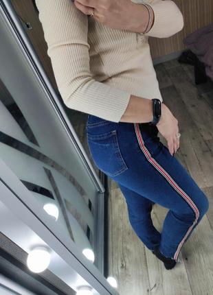 Джинсы скинни, базовые джинсы с лампасами на высокой посадке, janina.4 фото