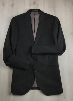 F0 пиджак приталенный jasper conran чёрный темный однотонный классический костюм брюки смокинг