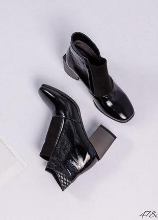 Шкіряні лакові ботильйони черевики на підборах з натуральної шкіри кожаные лаковые ботильоны ботинки на каблуке натуральная кожа5 фото