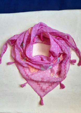 Розовая полупрозрачная косынка с кисточками и принтом бабочки  германия