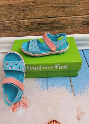 Дитячі сандалії crocs kids' bayaband м'ятні з пальмами для дівчаток5 фото