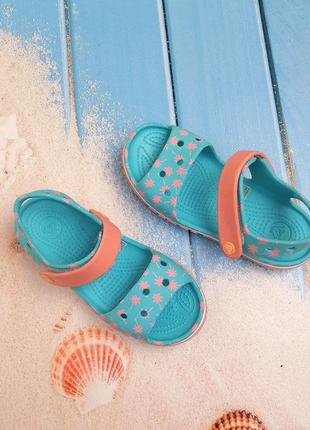 Детские сандалии crocs kids' bayaband мятные с пальмами для девочек