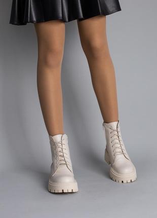 Женские кожаные ботинки  беж молоко берцы3 фото