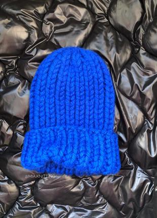 Тепла зимова шапка крупної в'язки 100% вовна