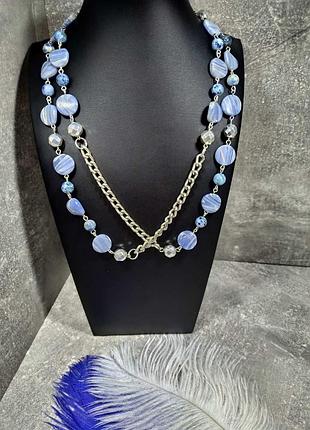 Розкішне кольє трансформер в кольорі джинс з тонованого агата і гематиту