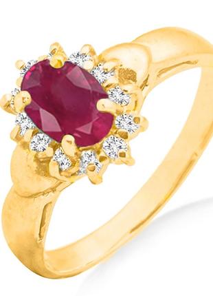 Золотое кольцо с рубином и бриллиантами 0.18 карат 16,5 мм. желтое золото. новое (код: 18992)