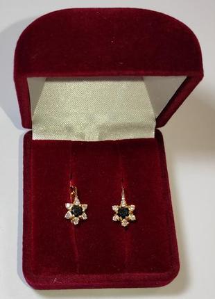 Золоті сережки з чорними і білими діамантами 0,90 карат. жовте золото. нове (код: 16321)5 фото
