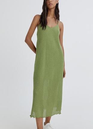 Платье вязаное , длинное , зелёное