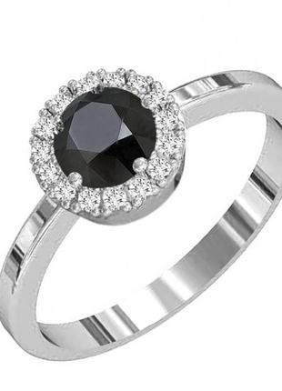 Женское золотое кольцо с черным и белыми бриллиантами 0.72 карат 17 мм. белое золото. новое