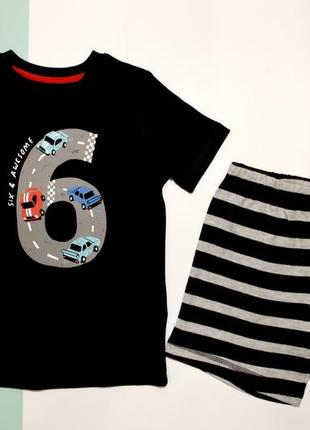 Пижама для мальчика черная с машинками футболка и шорты george 20761 фото