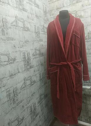 Коричневий цегляний банний халат з капманами довгий1 фото