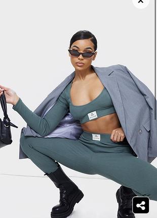 💙💛супер крутий трендовий спортивний котоновий кроп топ у рубчик хакі plt