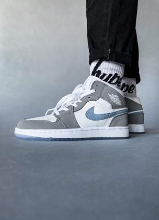 Nike air jordan 1 grey/white женские кроссовки найк аир джордан3 фото