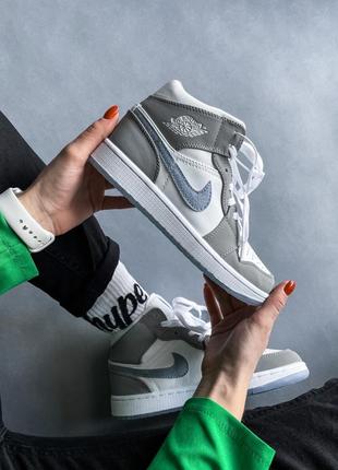 Nike air jordan 1 grey/white женские кроссовки найк аир джордан8 фото