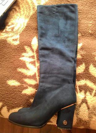 Шикарные синие сапоги (текстиль)4 фото