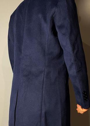 Чоловіче ділове класичне пальто темно-синє з прихованими гудзиками6 фото