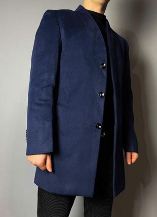 Чоловіче ділове класичне пальто темно-синє з прихованими гудзиками2 фото