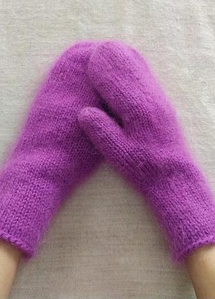 Теплий в'язаний набір з мохеру. шапка і рукавиці