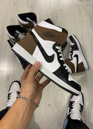 Чоловічі високі коричневі шкіряні кросівки nike air jordan 1 dark mocha🆕