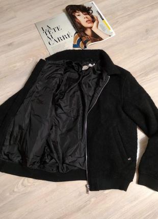 Натуральная шерсть стильная чёрная куртка пальто бомбер