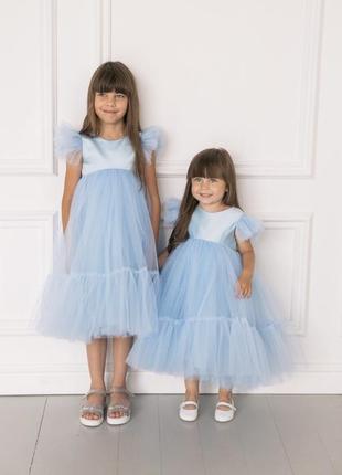Нежное голубое платье для девочки французской длинны