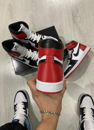Мужские высокие черно-белые с красным кожаные кроссовки nike air jordan  1🆕8 фото