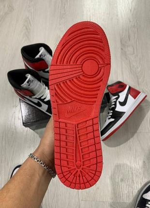 Мужские высокие черно-белые с красным кожаные кроссовки nike air jordan  1🆕4 фото