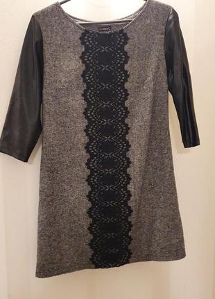 Теплое платье твид экокожа туречица