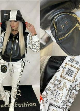 Мега стильный костюм с кожаной кофтой, paparazzi.