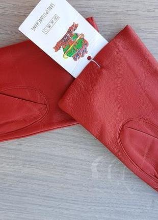 Женские демисезонные кожаные перчатки sanli (красные)3 фото
