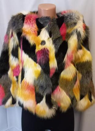 Распродажа!   трендовое меховое пальто куртка шуба шубка, разноцветный мех next2 фото