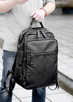 Чоловічий шкіряний чорний рюкзак міський портфель чоловічий шкіряний ранець сумка для ноутбука