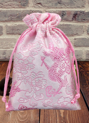 Мешочек подарочный сатиновый с орнаментом розовые драконы