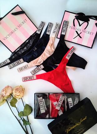 Комплект трусики стрінги зі стразами victoria's secret original xs s m l xl1 фото