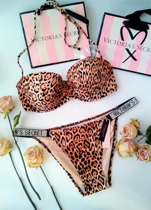 Victoria's secret original купальник зі стразами леопард xs s m 34b 75b