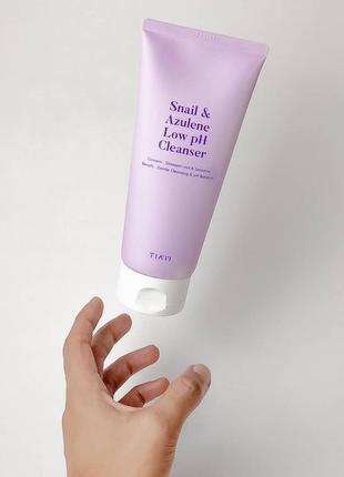 Заспокійливий гель для вмивання з муцином tiam snail & azulene low ph cleanser, 200 мл1 фото