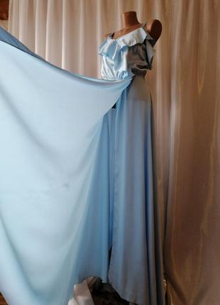 Шикарне ефектне елегантне плаття в підлогу з шовку з воланами на грудях ефект запаху ⛔ ‼ відправляю7 фото