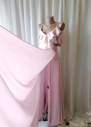 Шикарное эффектное элегантное платье в пол из шёлка с воланами на груди эффект запаха  ⛔ ‼ отправляю7 фото