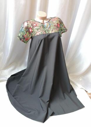 Платье разлетайка верх сетка с вышевкой размер 48-52, но в реале маломерят, ширина от шва до шва в р5 фото