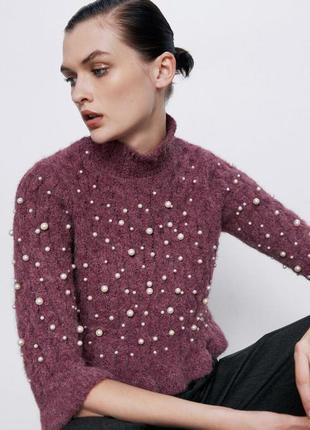 Светр об'ємний укорочений з шерстю і альпака zara (нова колекція)8 фото