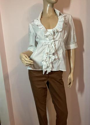 Оригинальная белая блузка с рюшками от люксового бренда liu jo/40-42/1 фото
