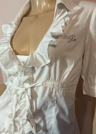 Оригінальна біла блуза з рюшами від люксового бренду liu jo/40-42/5 фото