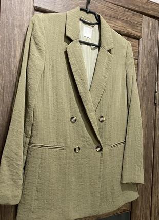 Пиджак, h&m, посадка свободная, 100% натуральные ткани, лёгкий, цвет оливковый красивый, с подкладкой, замеры на фото3 фото