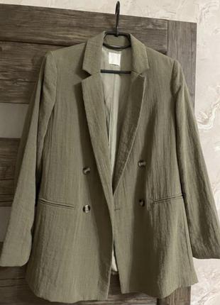 Пиджак, h&m, посадка свободная, 100% натуральные ткани, лёгкий, цвет оливковый красивый, с подкладкой, замеры на фото4 фото
