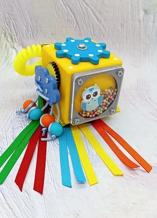 Бизикубик, дерев'яна іграшка, розвиваюча іграшка, бизиборд,бизикуб, для дрібної моторики, іграшка на візочок, подарунок на рік1 фото