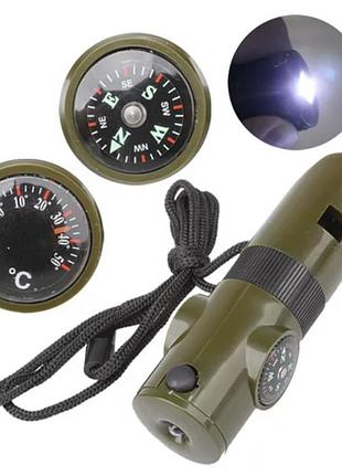 Функціональний свисток з ліхтариком, компасом, термометром "armytools" (темно-зелений)