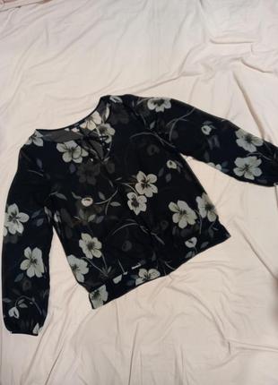 Красивая шифоновая чёрная блуза рубашка в "цветах "3 фото