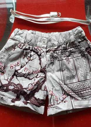 Monna rosa летние легкие стильные шорты с поясом девочке 4-5л 104-110 см